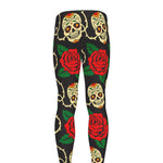Rose Flower Sugar Skull Pattern Print Men's leggings