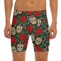 Rose Flower Sugar Skull Pattern Print Men's Long Boxer Briefs