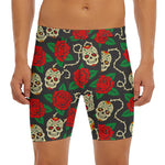 Rose Flower Sugar Skull Pattern Print Men's Long Boxer Briefs