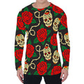 Rose Flower Sugar Skull Pattern Print Men's Long Sleeve T-Shirt