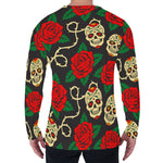 Rose Flower Sugar Skull Pattern Print Men's Long Sleeve T-Shirt
