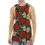 Rose Flower Sugar Skull Pattern Print Men's Muscle Tank Top