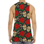 Rose Flower Sugar Skull Pattern Print Men's Muscle Tank Top