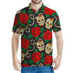 Rose Flower Sugar Skull Pattern Print Men's Polo Shirt