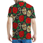 Rose Flower Sugar Skull Pattern Print Men's Polo Shirt