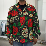 Rose Flower Sugar Skull Pattern Print Men's Shirt Jacket