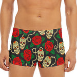 Rose Flower Sugar Skull Pattern Print Men's Short Boxer Briefs