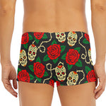 Rose Flower Sugar Skull Pattern Print Men's Short Boxer Briefs