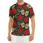 Rose Flower Sugar Skull Pattern Print Men's Short Sleeve Rash Guard
