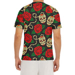 Rose Flower Sugar Skull Pattern Print Men's Short Sleeve Rash Guard
