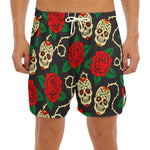 Rose Flower Sugar Skull Pattern Print Men's Split Running Shorts