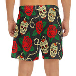 Rose Flower Sugar Skull Pattern Print Men's Split Running Shorts