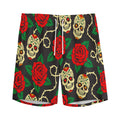 Rose Flower Sugar Skull Pattern Print Men's Athletic Shorts