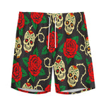 Rose Flower Sugar Skull Pattern Print Men's Sports Shorts