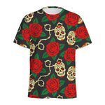 Rose Flower Sugar Skull Pattern Print Men's Sports T-Shirt
