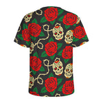 Rose Flower Sugar Skull Pattern Print Men's Sports T-Shirt