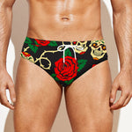 Rose Flower Sugar Skull Pattern Print Men's Swim Briefs