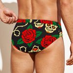 Rose Flower Sugar Skull Pattern Print Men's Swim Briefs