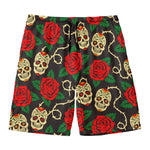 Rose Flower Sugar Skull Pattern Print Men's Swim Trunks