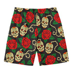 Rose Flower Sugar Skull Pattern Print Men's Swim Trunks