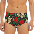 Rose Flower Sugar Skull Pattern Print Men's Triangle Swim Briefs