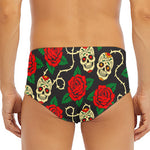 Rose Flower Sugar Skull Pattern Print Men's Triangle Swim Briefs