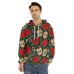 Rose Flower Sugar Skull Pattern Print Men's Velvet Pullover Hoodie