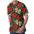 Rose Flower Sugar Skull Pattern Print Men's Velvet T-Shirt