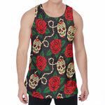 Rose Flower Sugar Skull Pattern Print Men's Velvet Tank Top