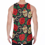 Rose Flower Sugar Skull Pattern Print Men's Velvet Tank Top