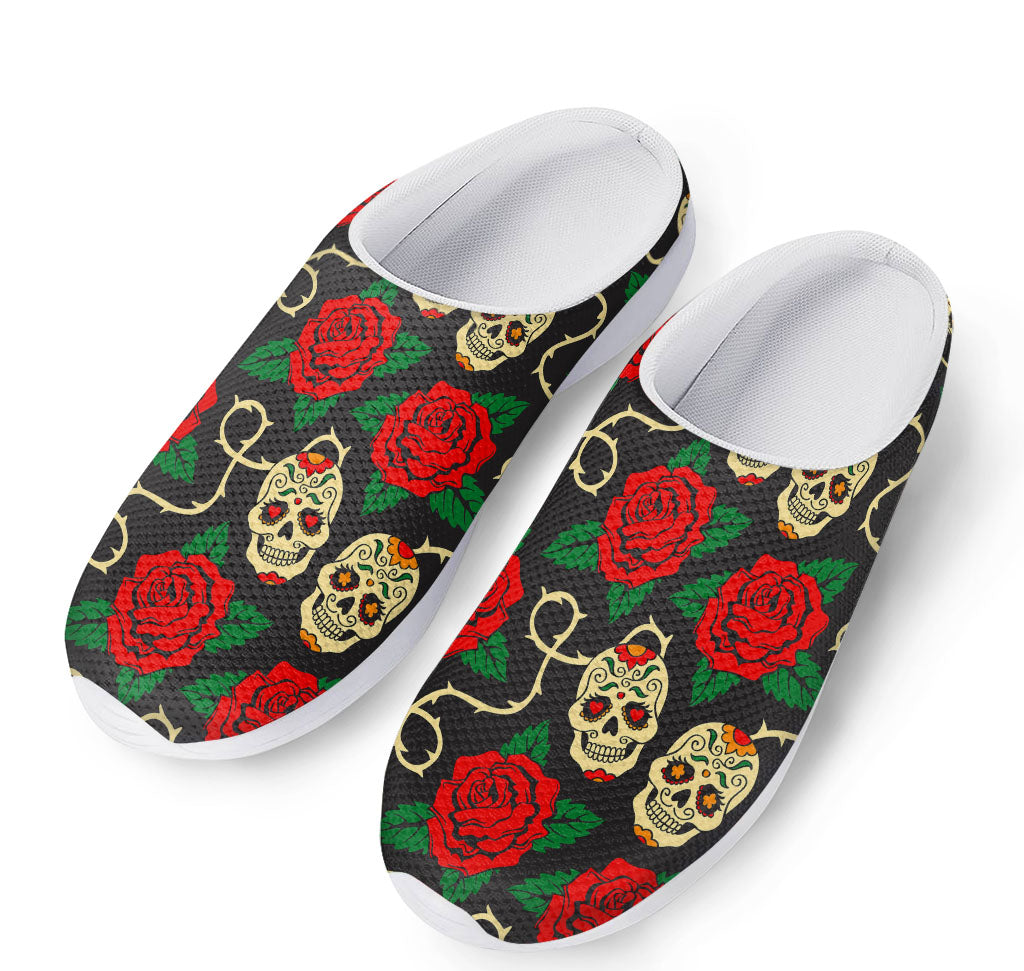 Rose Flower Sugar Skull Pattern Print Mesh Casual Shoes