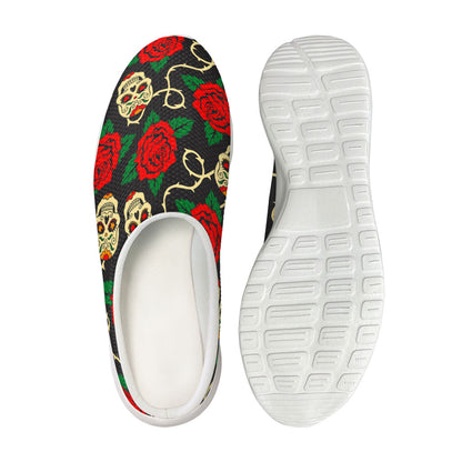 Rose Flower Sugar Skull Pattern Print Mesh Casual Shoes