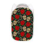 Rose Flower Sugar Skull Pattern Print Mesh Laundry Hamper