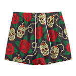 Rose Flower Sugar Skull Pattern Print Mesh Shorts