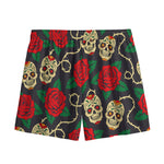 Rose Flower Sugar Skull Pattern Print Mesh Shorts