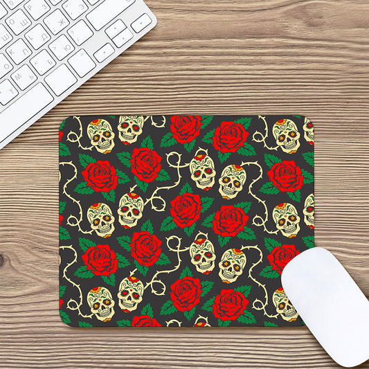 Rose Flower Sugar Skull Pattern Print Mouse Pad