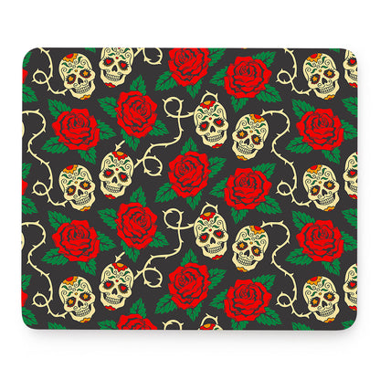 Rose Flower Sugar Skull Pattern Print Mouse Pad