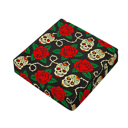 Rose Flower Sugar Skull Pattern Print Outdoor Seat Cushion Cover