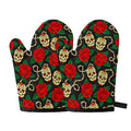 Rose Flower Sugar Skull Pattern Print Oven Mitts