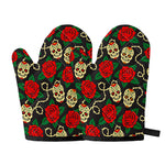 Rose Flower Sugar Skull Pattern Print Oven Mitts