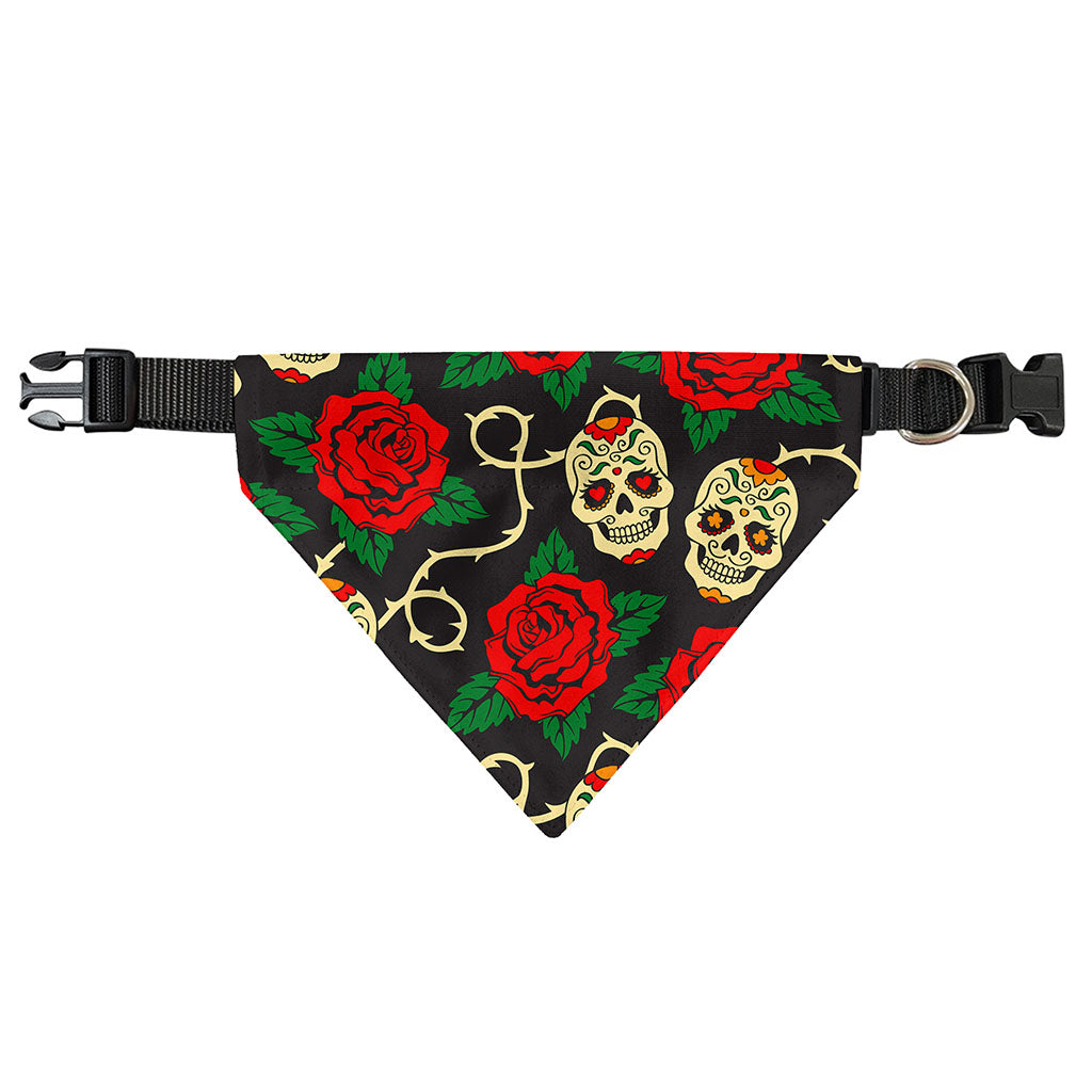 Rose Flower Sugar Skull Pattern Print Over The Collar Dog Bandana