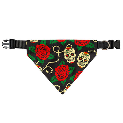 Rose Flower Sugar Skull Pattern Print Over The Collar Dog Bandana