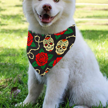Rose Flower Sugar Skull Pattern Print Over The Collar Dog Bandana