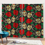 Rose Flower Sugar Skull Pattern Print Pencil Pleat Curtains