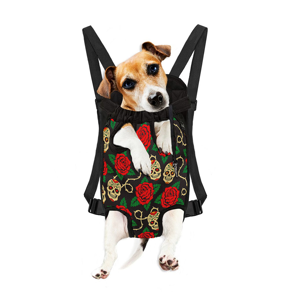 Rose Flower Sugar Skull Pattern Print Pet Carrier Backpack