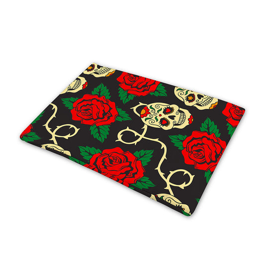 Rose Flower Sugar Skull Pattern Print Pet Cooling Mat Cover