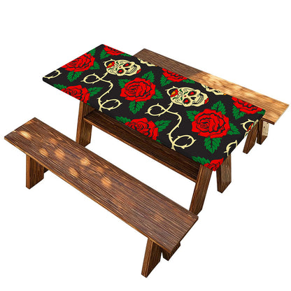 Rose Flower Sugar Skull Pattern Print Picnic Table Cover