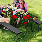 Rose Flower Sugar Skull Pattern Print Picnic Table Cover