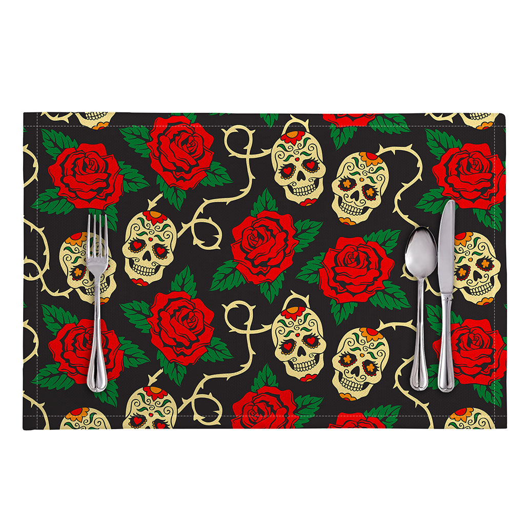 Rose Flower Sugar Skull Pattern Print Placemat