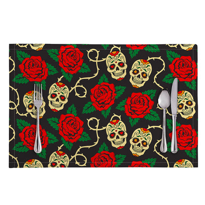 Rose Flower Sugar Skull Pattern Print Placemat